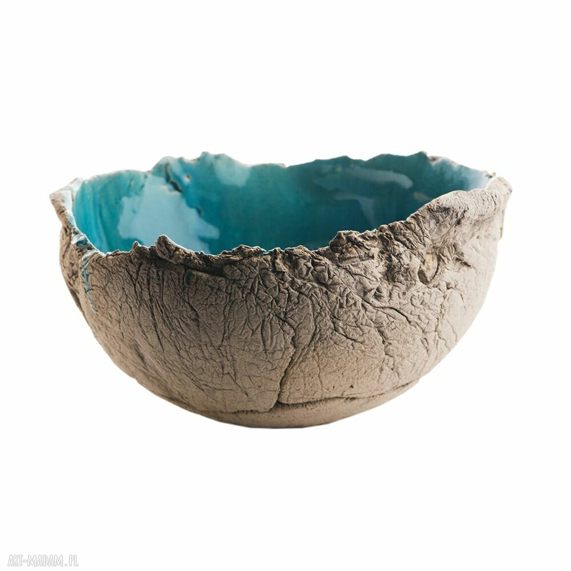 Handmade miska ceramiczna do serwowania - turkus, beż i czerń