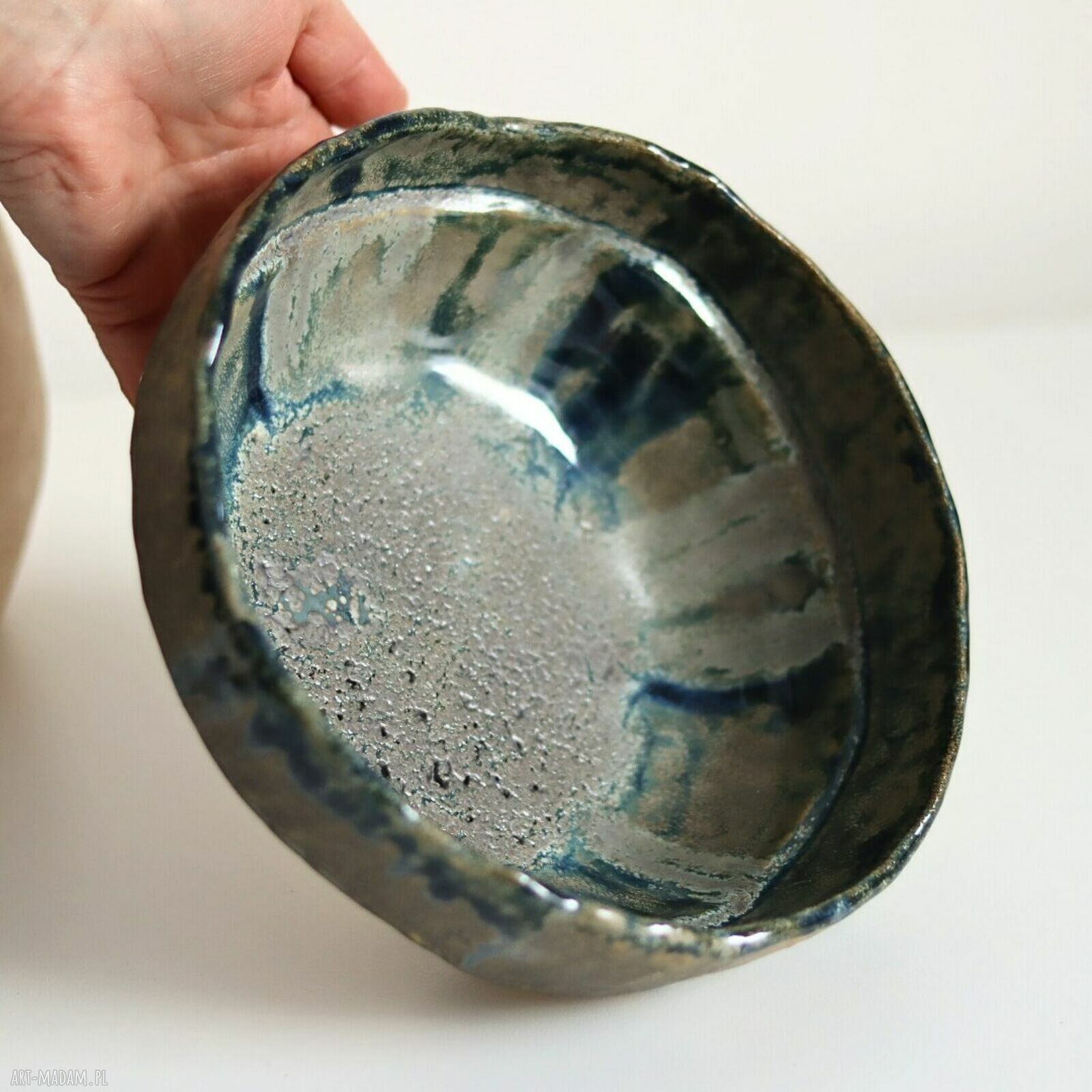 Ceramiczna misa szaro-niebieska - ręcznie lepiona, na owoce i orzechy