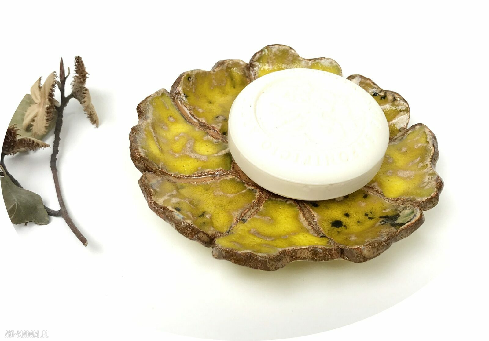 Ceramiczna mydelniczka Słonecznik - żółta, ręcznie robiona