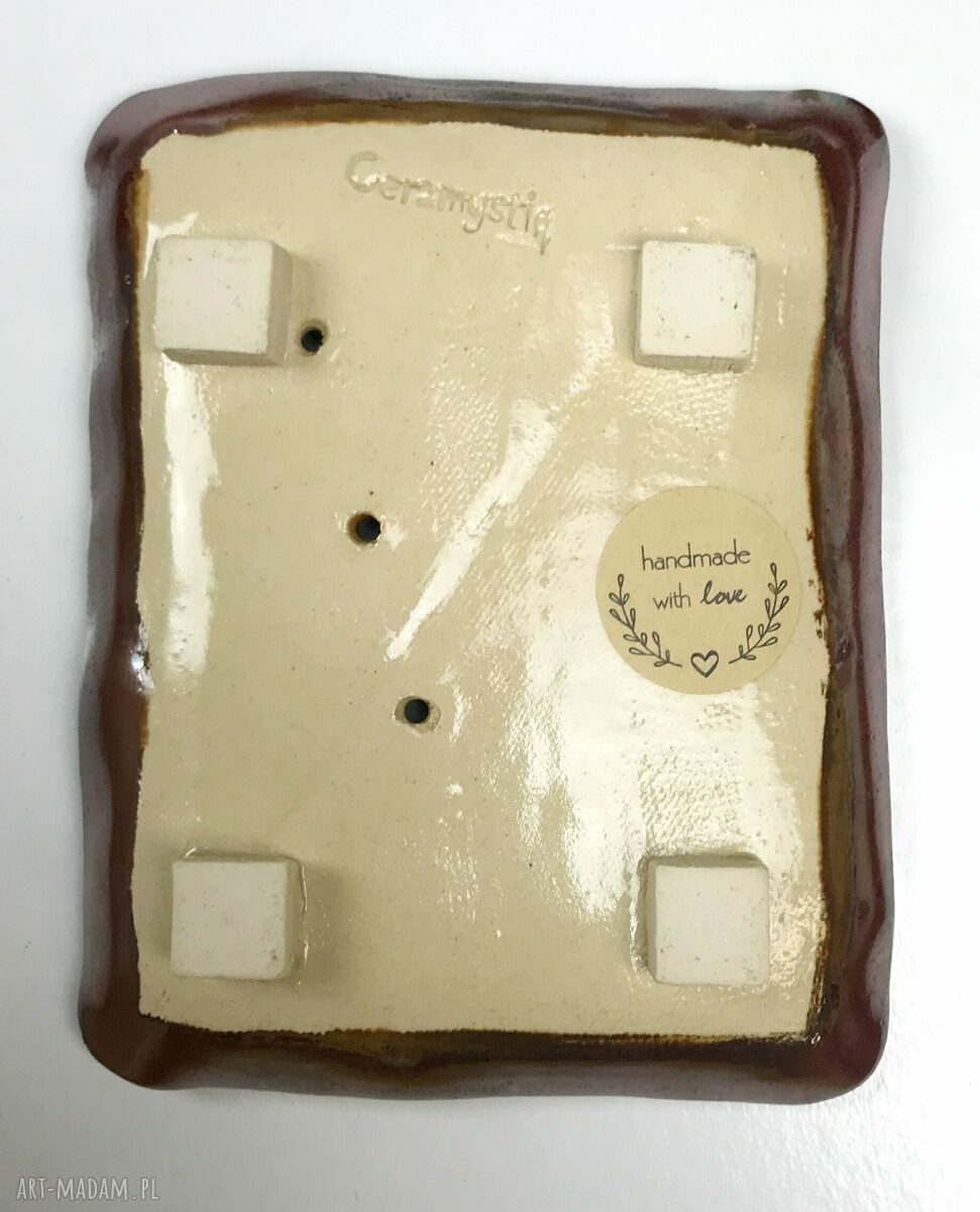Ceramiczna mydelniczka "Jesień" - ręcznie szkliwiona z paprotką