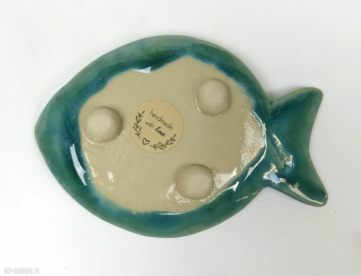 Ceramiczna mydelniczka ręcznie robiona „Rybcia turkus”