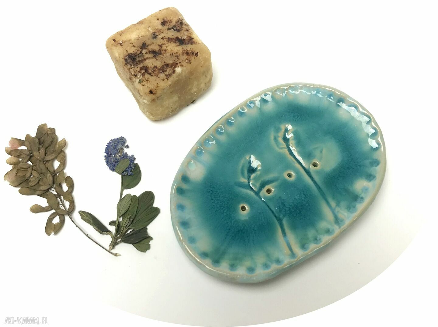Ceramiczna mydelniczka „Turkusowe kwiaty”