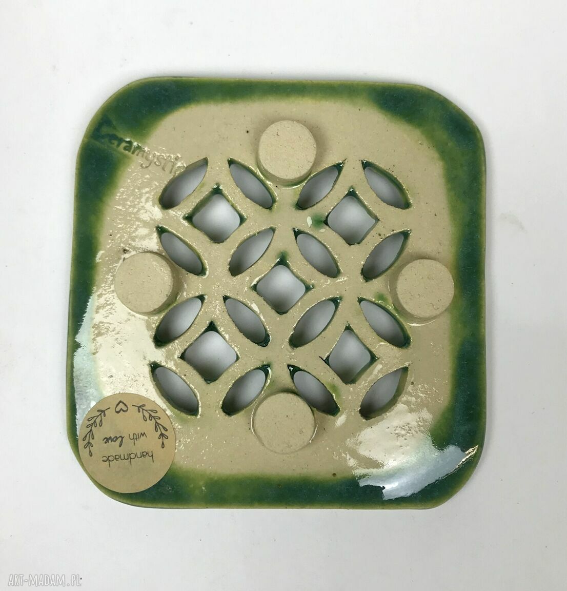 Ceramiczna mydelniczka Orient-kwadrat - ręcznie robiona z jasnej gliny