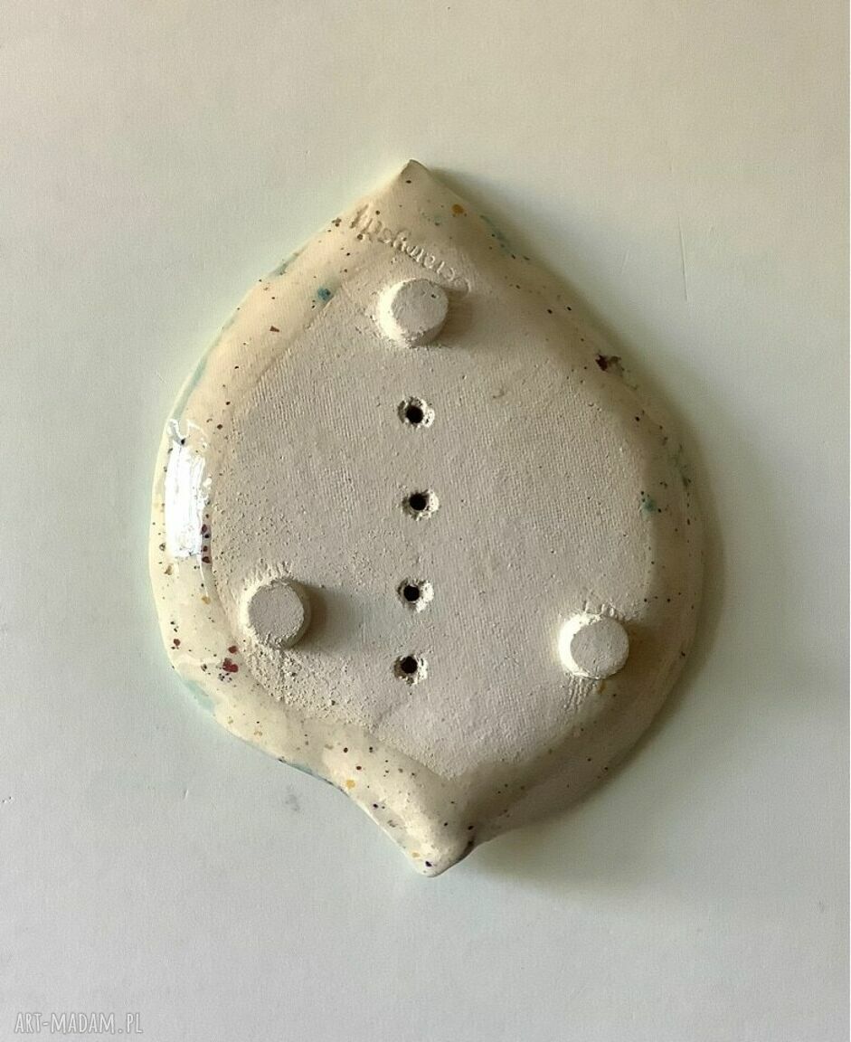 Mydelniczka ceramiczna w kształcie liścia - biało-turkusowa handmade
