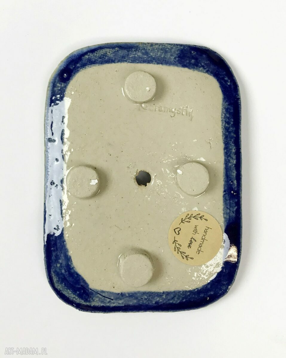 Ceramiczna mydelniczka "Nocne niebo" do łazienki - kobaltowe szkliwo i biała koronka