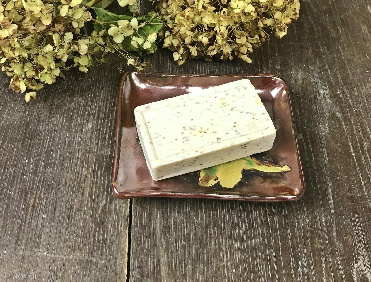 Ceramiczna mydelniczka "Jesień" - ręcznie szkliwiona z paprotką