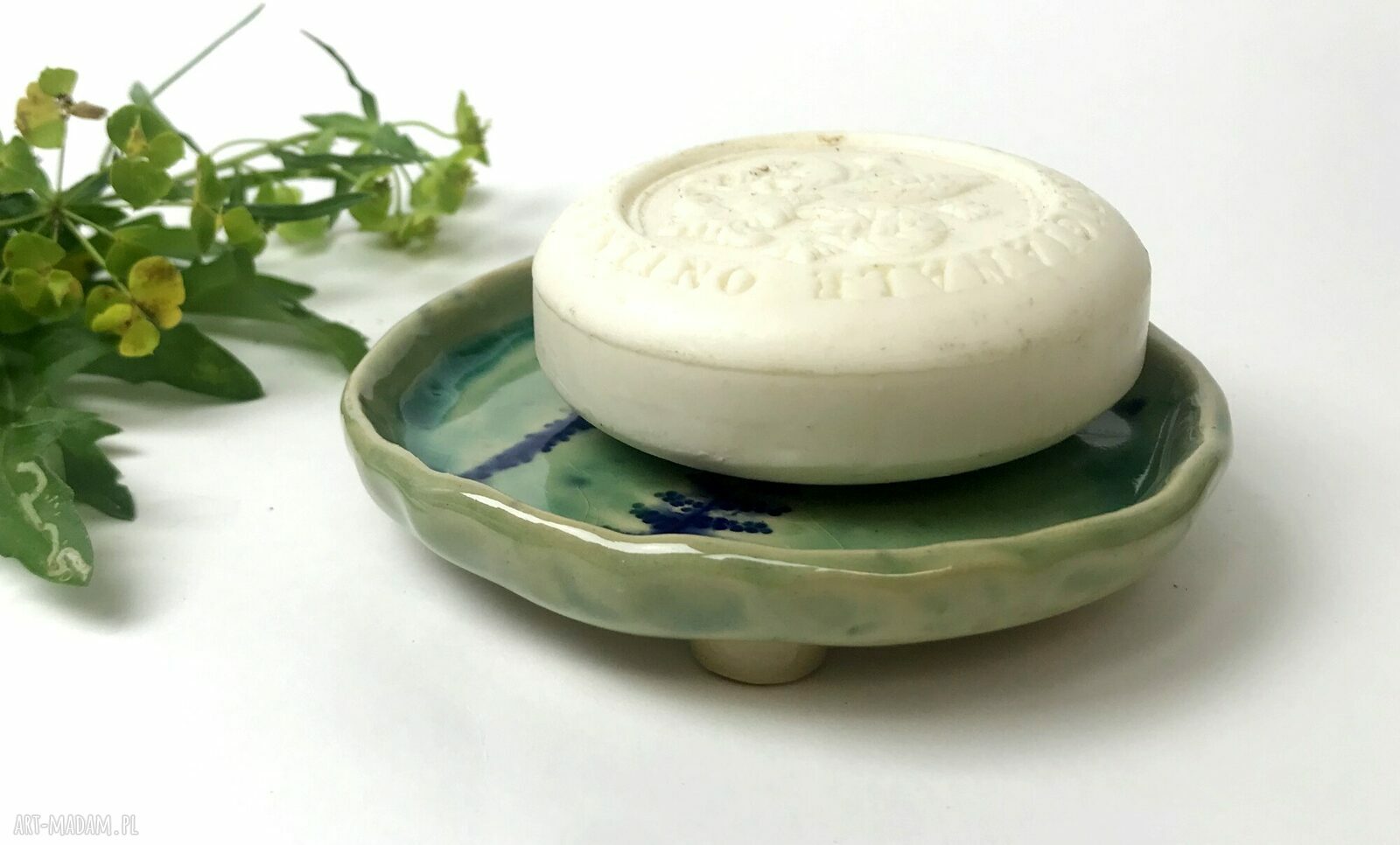 Ceramiczna mydelniczka „Odbicie” z odciskiem paprotki