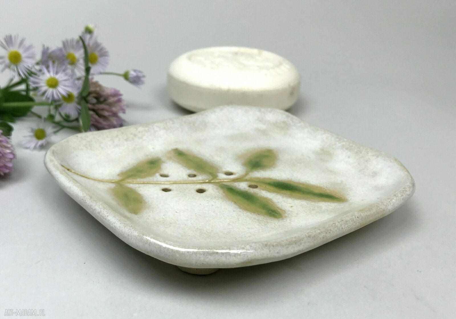 Ceramiczna mydelniczka ręcznie robiona „Na zielono”