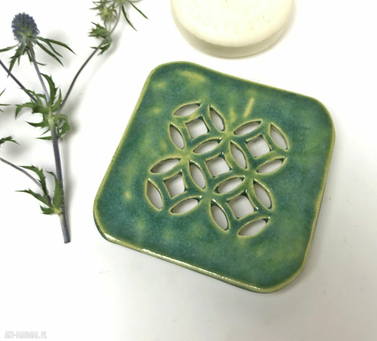 Ceramiczna mydelniczka Orient-kwadrat - ręcznie robiona z jasnej gliny