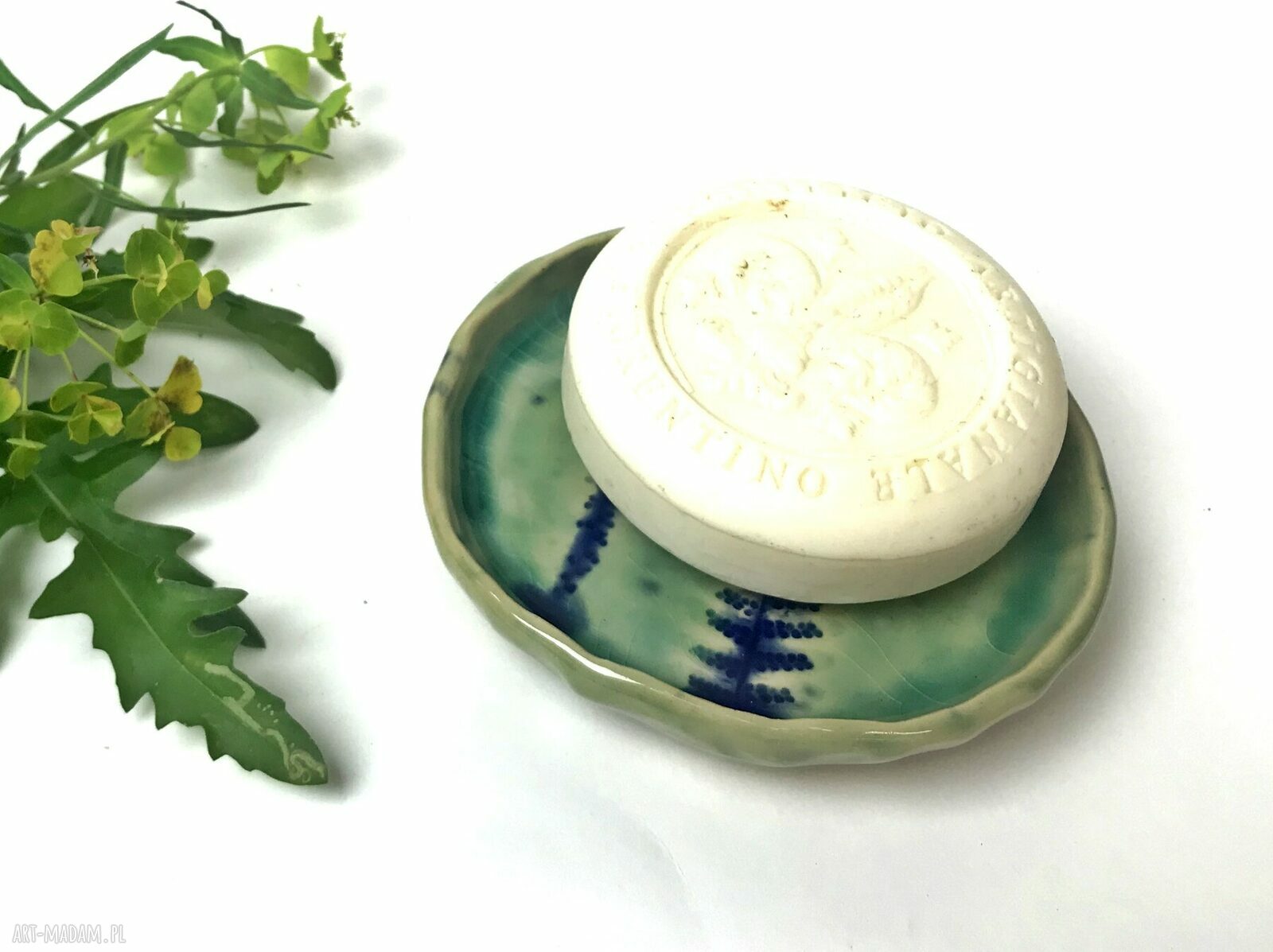 Ceramiczna mydelniczka „Odbicie” z odciskiem paprotki