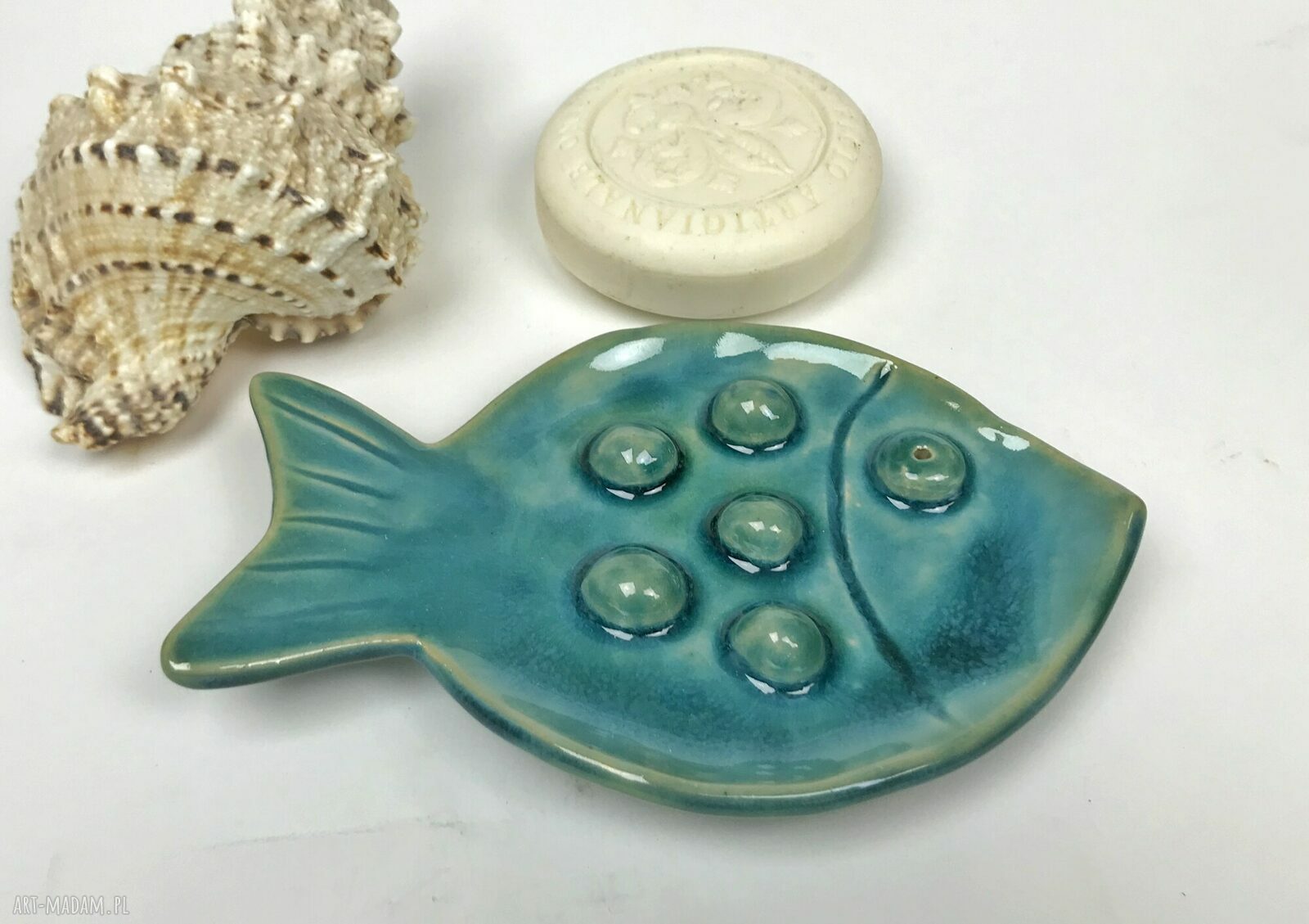 Ceramiczna mydelniczka ręcznie robiona „Rybcia turkus”