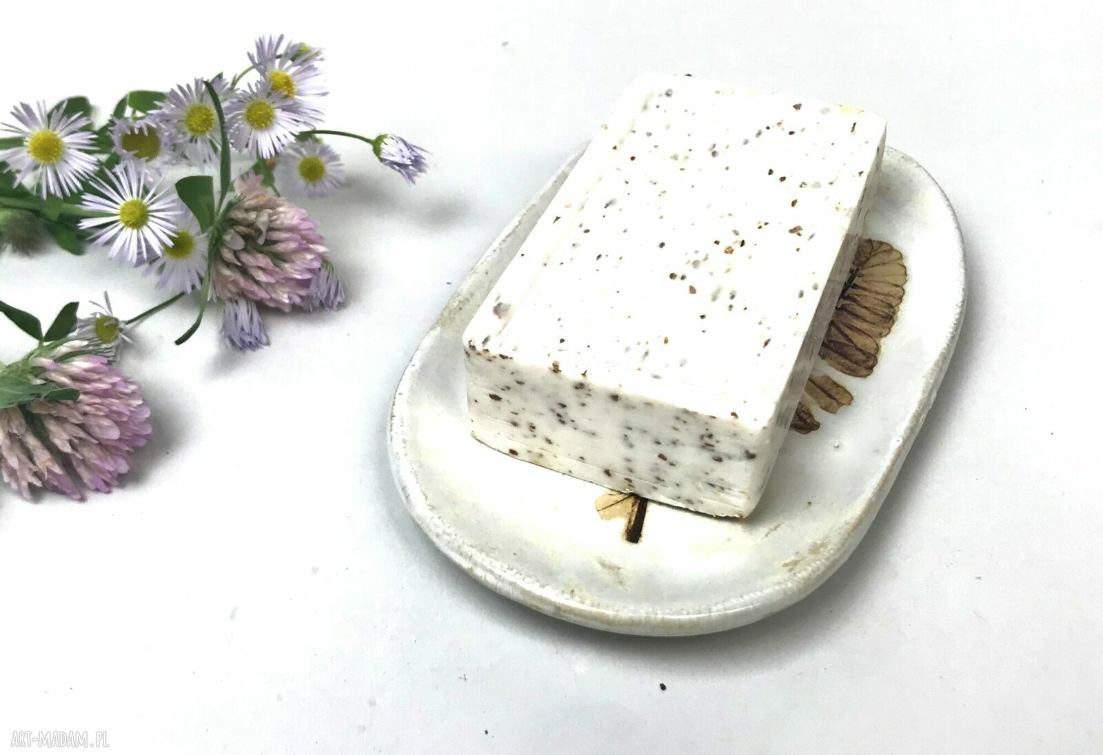 Ceramiczna mydelniczka ręcznie robiona "Bliźniaki" - zdobiona liśćmi
