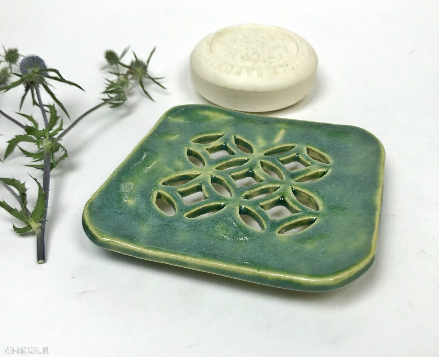 Ceramiczna mydelniczka Orient-kwadrat - ręcznie robiona z jasnej gliny