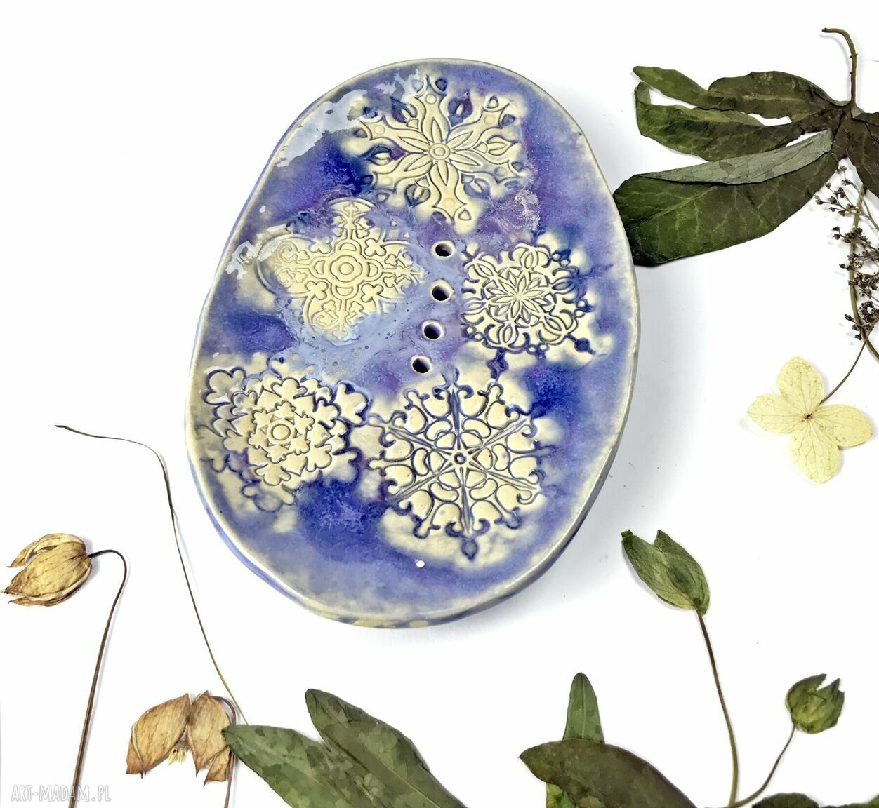 Ceramiczna mydelniczka „Lilas” z fioletowym szkliwem