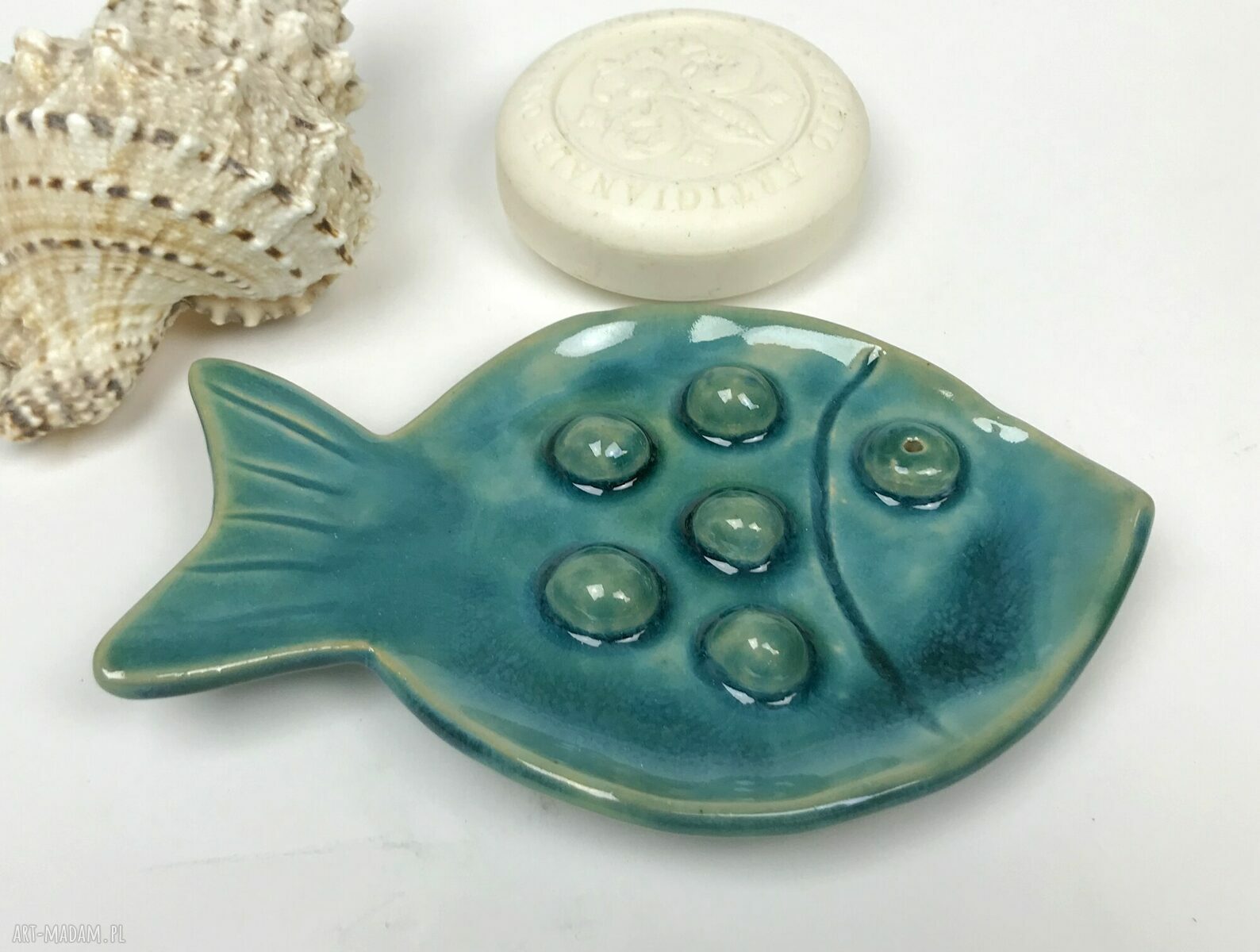 Ceramiczna mydelniczka ręcznie robiona „Rybcia turkus”