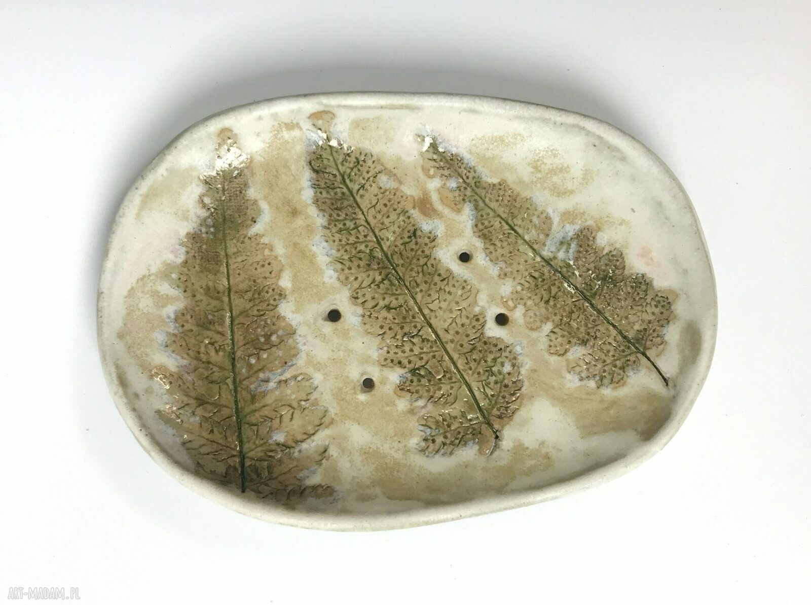 Ceramiczna mydelniczka „3 paprotki” - ręcznie robiona dekoracja do Twojej łazienki