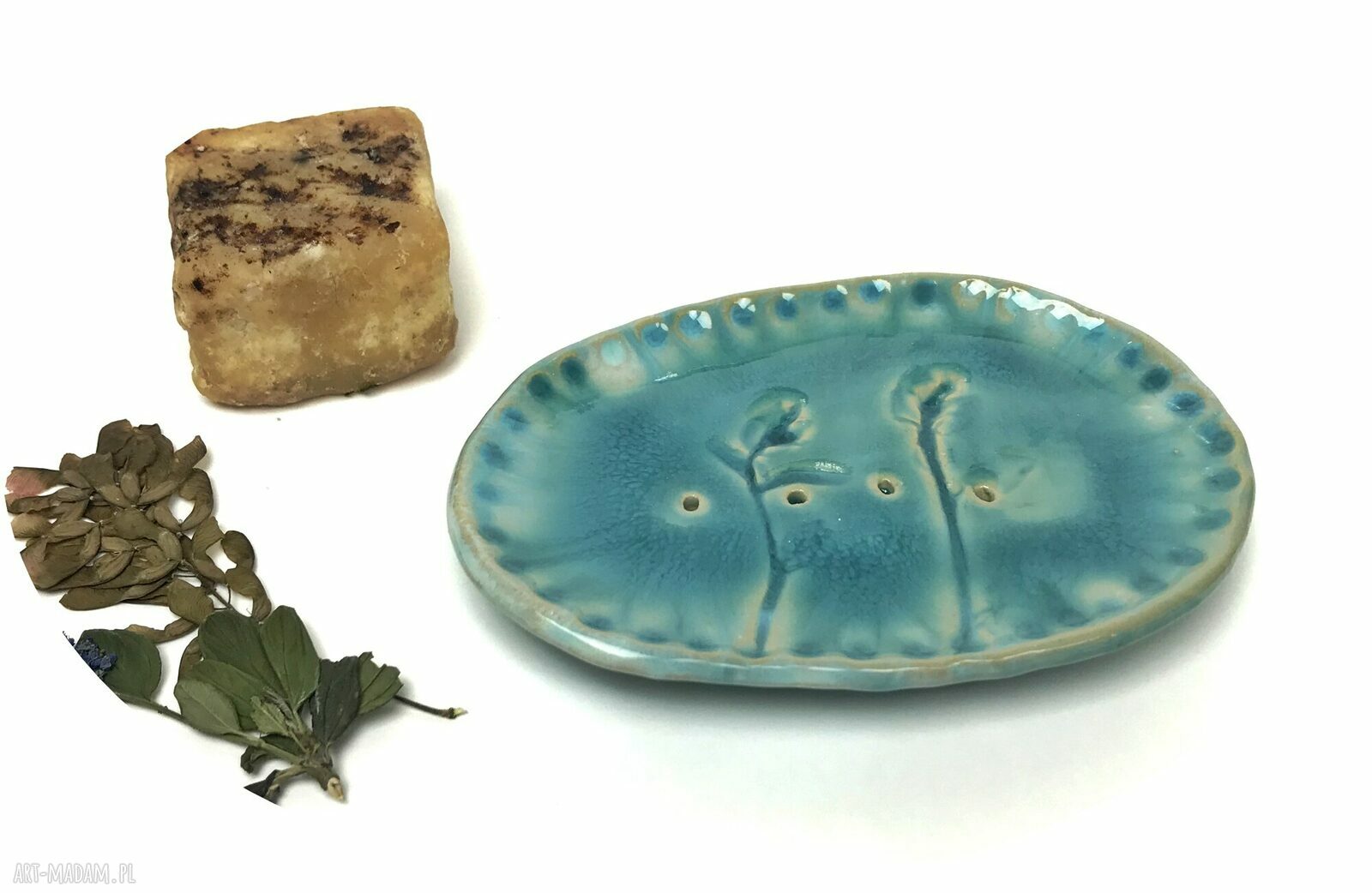 Ceramiczna mydelniczka „Turkusowe kwiaty”