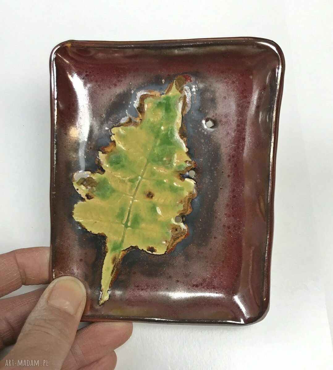 Ceramiczna mydelniczka "Jesień" - ręcznie szkliwiona z paprotką