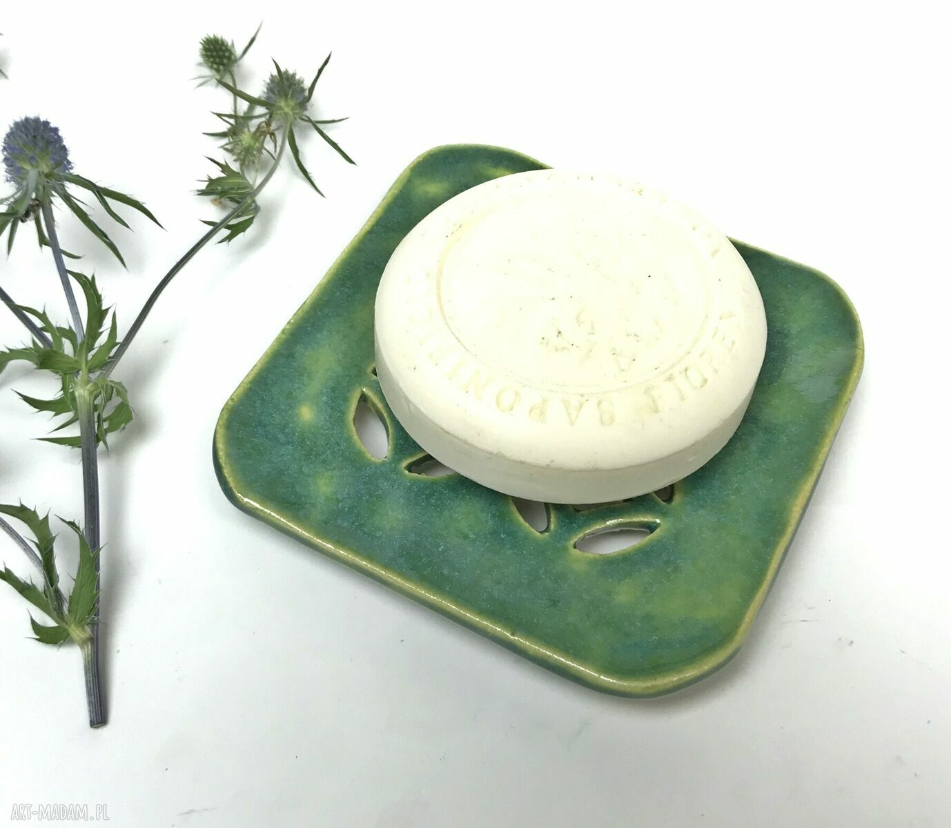 Ceramiczna mydelniczka Orient-kwadrat - ręcznie robiona z jasnej gliny