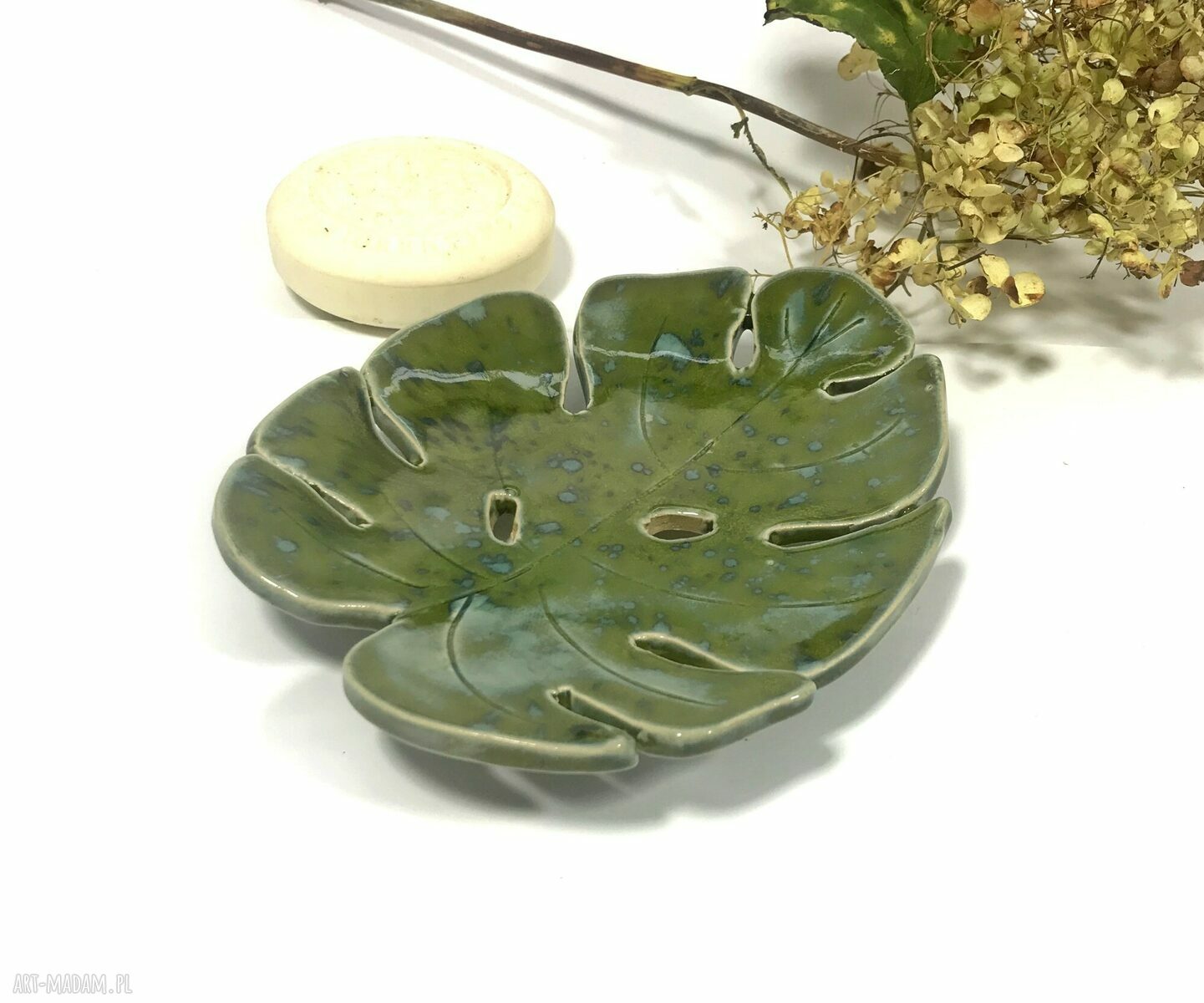 Mydelniczka ceramiczna „Zielony smok” w kształcie liścia monstery