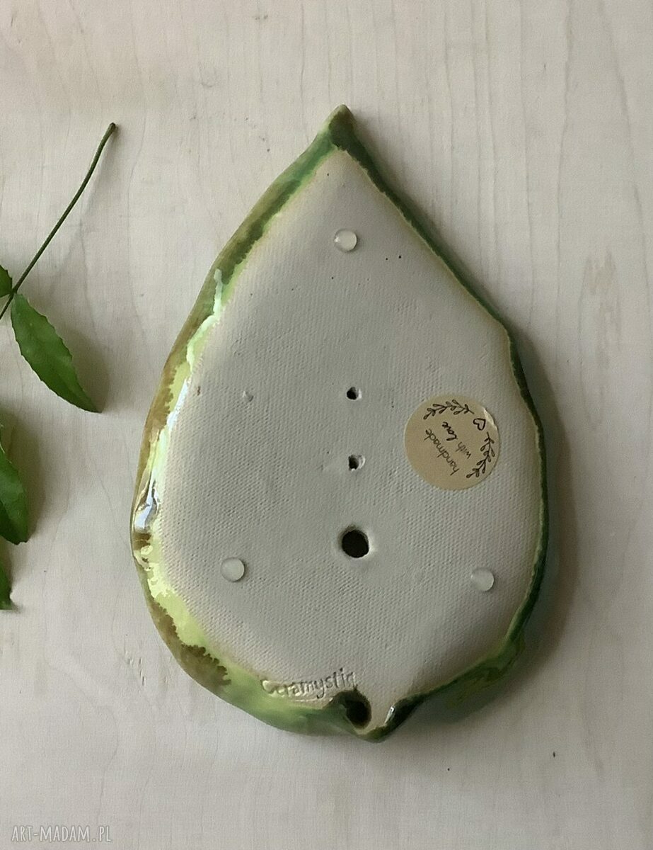 Ceramiczna mydelniczka „FUNKIA” - turkus i zieleń z odpływem wody