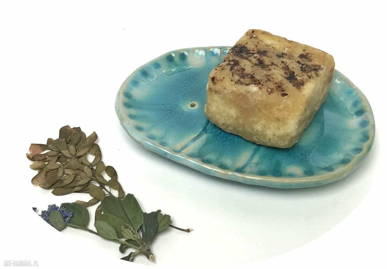 Ceramiczna mydelniczka „Turkusowe kwiaty”