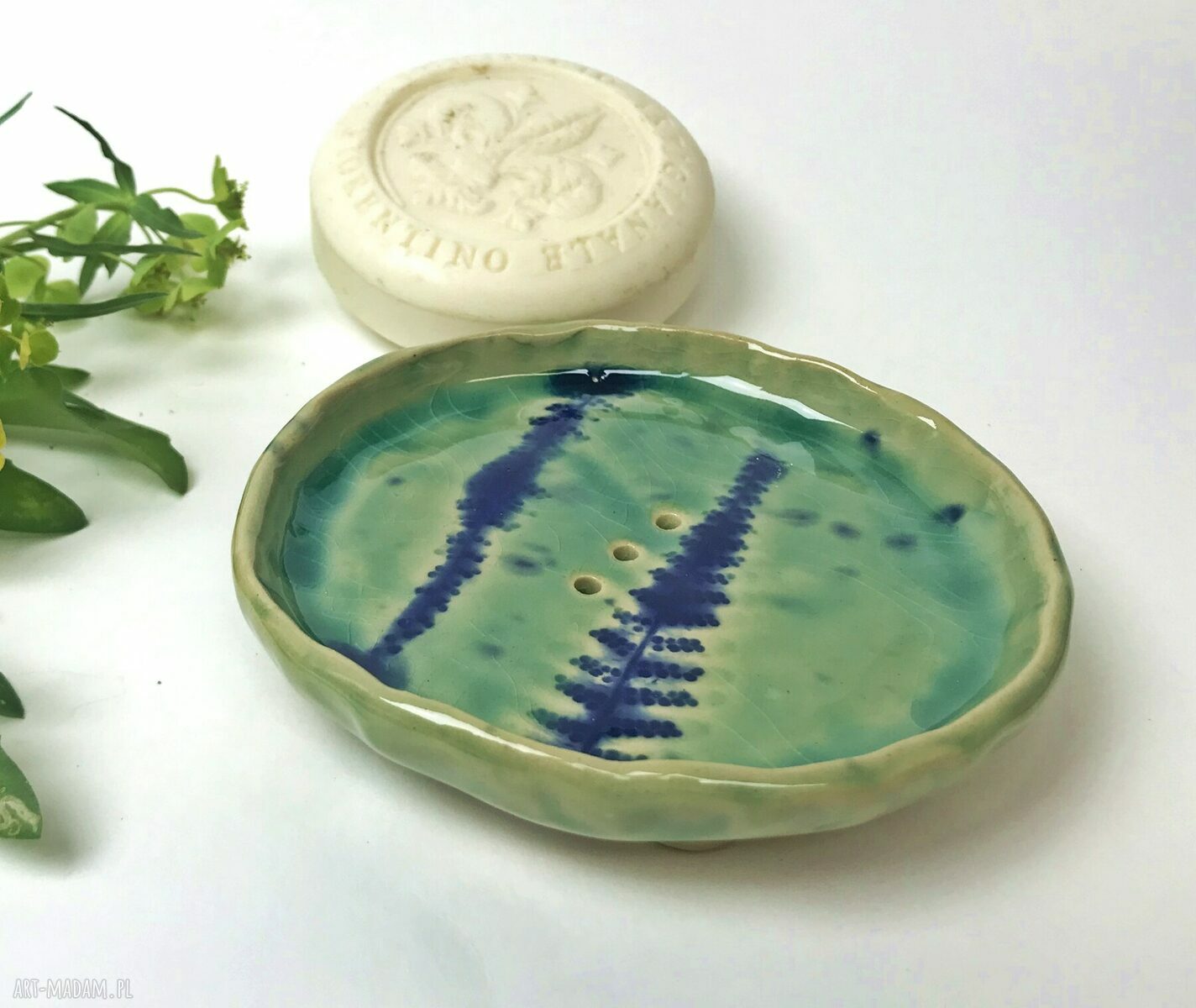 Ceramiczna mydelniczka „Odbicie” z odciskiem paprotki