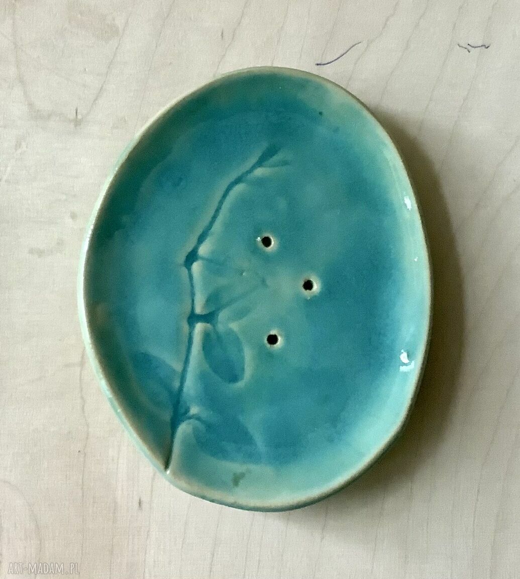 Ręcznie robiona turkusowa mydelniczka ceramiczna z gliny