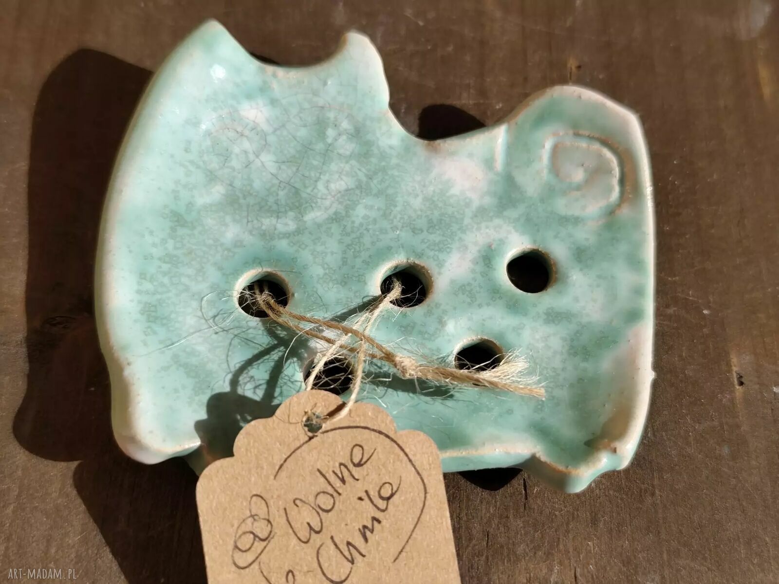 Ręcznie robiona ceramiczna mydelniczka w kształcie kota