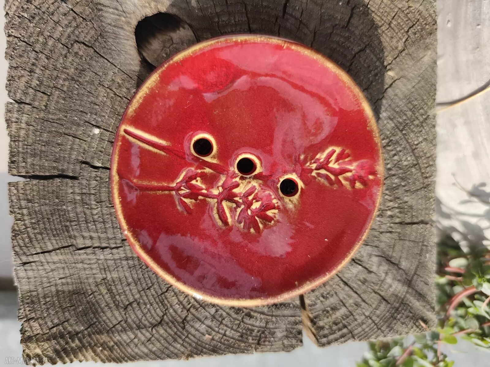 Ciemnoczerwona mydelniczka ceramiczna handmade