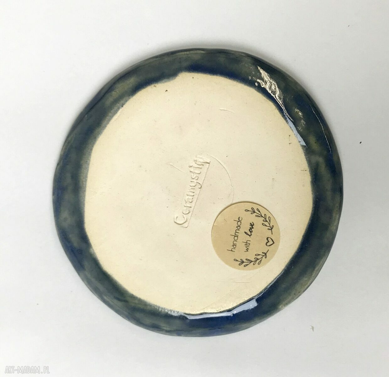 Ceramiczna mydelniczka i spodeczek „Blue” - błękit i pomarańcz z gliny