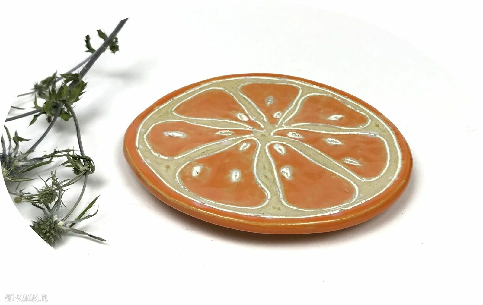 Ceramiczna mydelniczka i spodeczek na biżuterię „Pomarańczka”