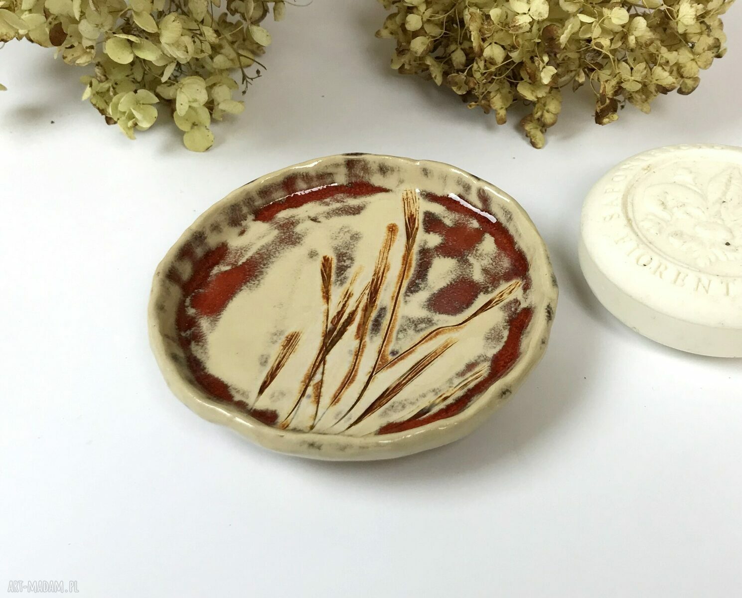 Ceramiczna mydelniczka i spodeczek "Trawy"