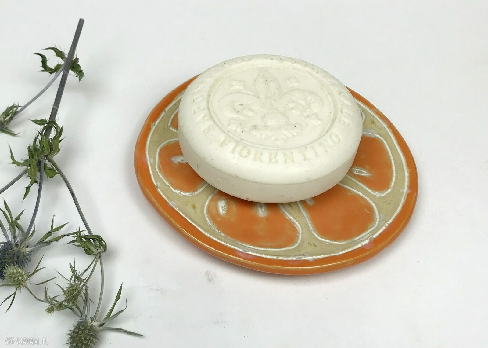 Ceramiczna mydelniczka i spodeczek na biżuterię „Pomarańczka”