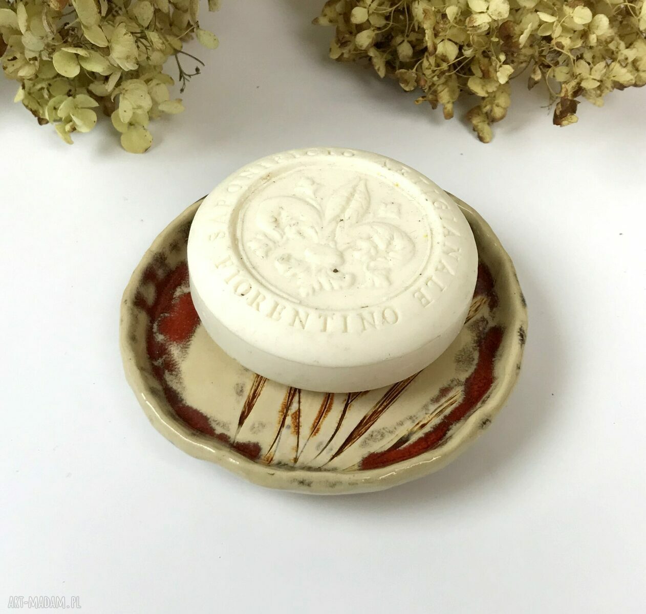 Ceramiczna mydelniczka i spodeczek "Trawy"
