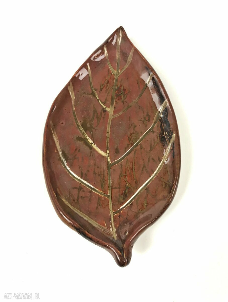 Ceramiczna mydelniczka/spodeczek „Jesiennie” - liść na biżuterię i drobiazgi
