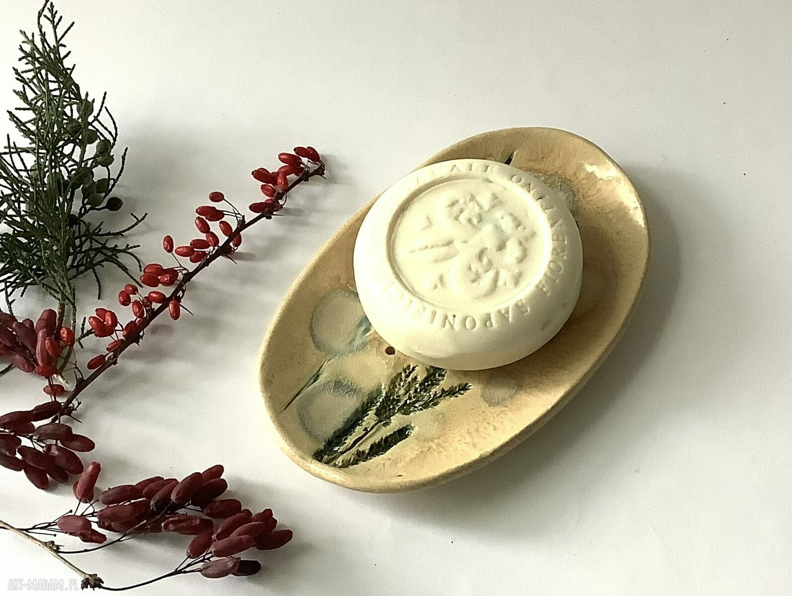Ceramiczna mydelniczka „Trawy” - handmade motyw roślinny