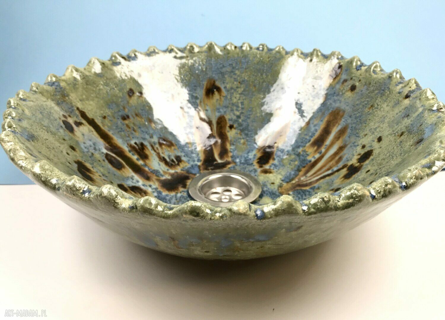 Ceramiczna umywalka nablatowa "Jeziorak" - handmade z ręcznie formowanym reliefem