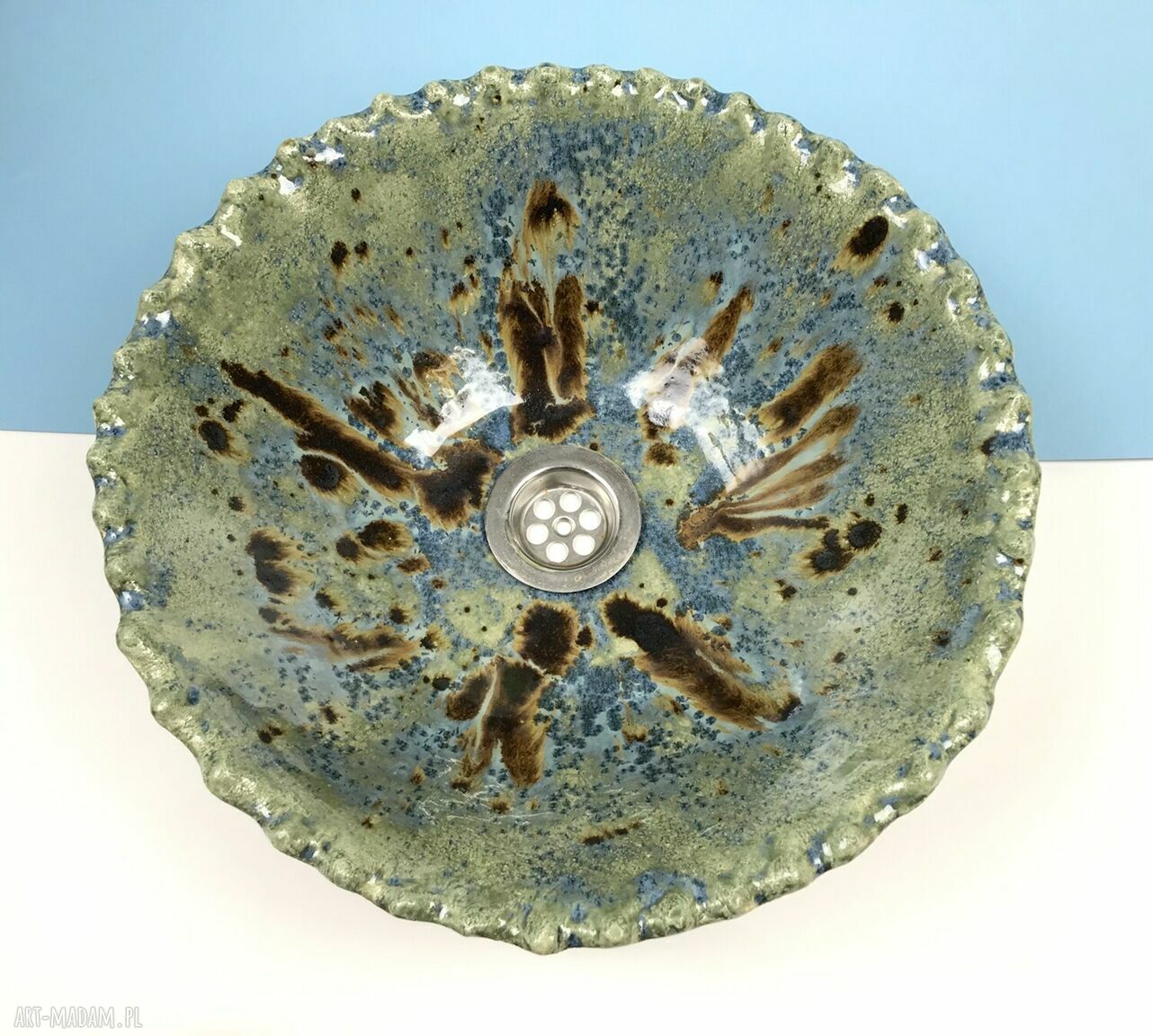 Ceramiczna umywalka nablatowa "Jeziorak" - handmade z ręcznie formowanym reliefem