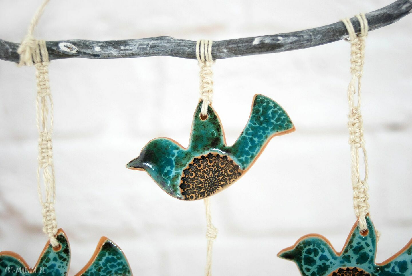 Turkusowe ptaki w locie - ceramiczna dekoracja ścienna boho