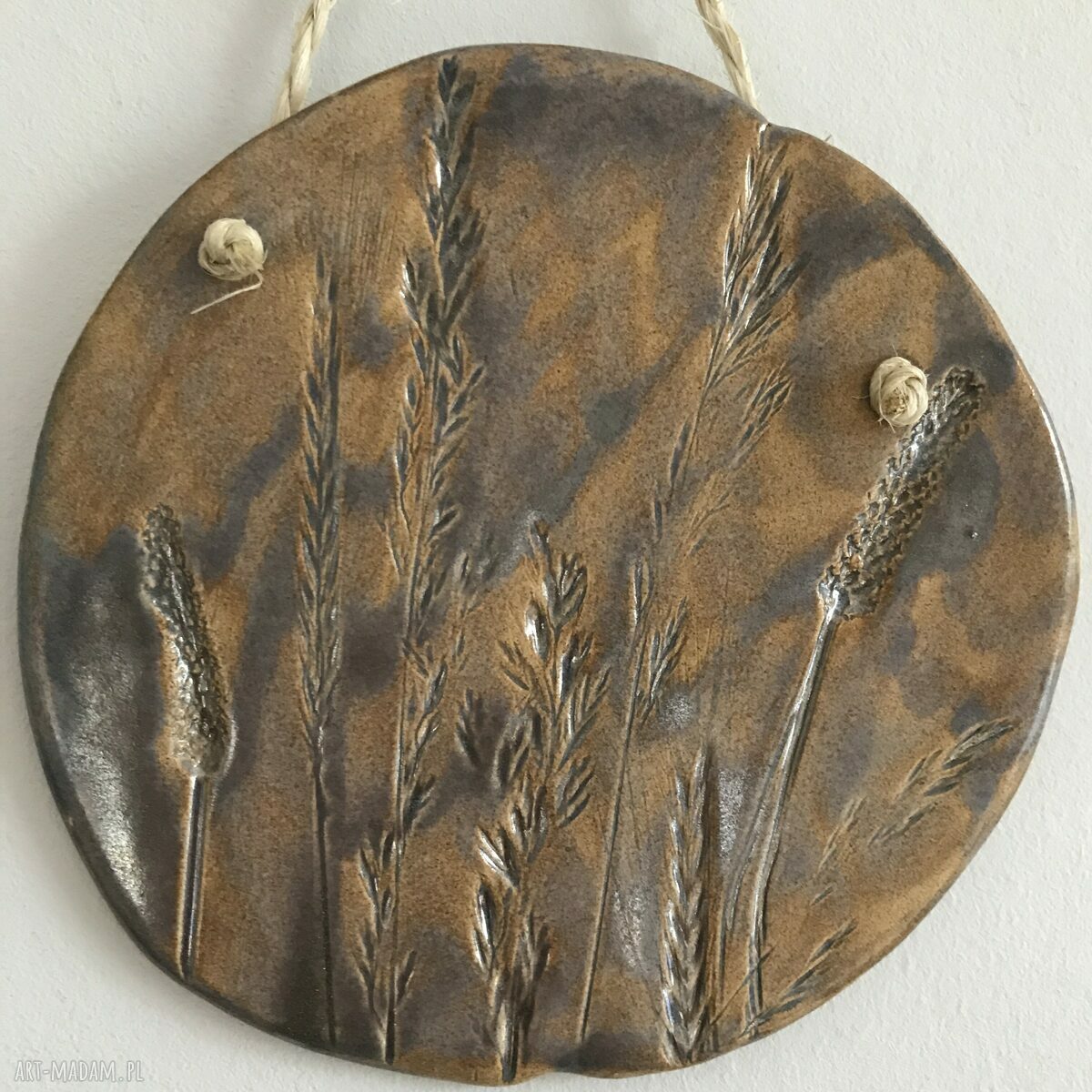 Ceramiczna ozdoba ścienna z trawami - wallhanging beżowo-srebrny 12 cm