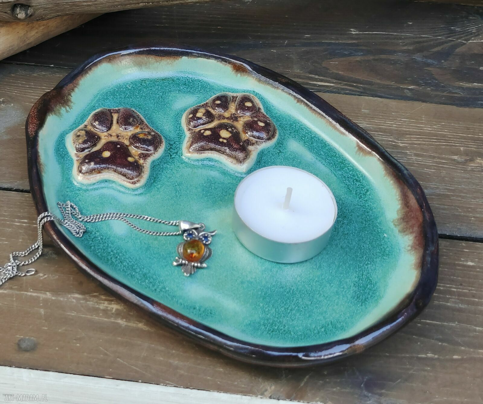 Ceramiczna panterka - talerzyk na biżuterię z łapkami (c857)