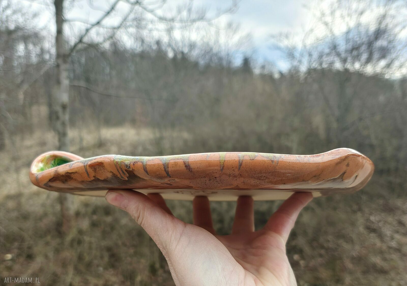 Ceramiczna patera z prawdziwym liściem (c467) - na ciasto i przekąski