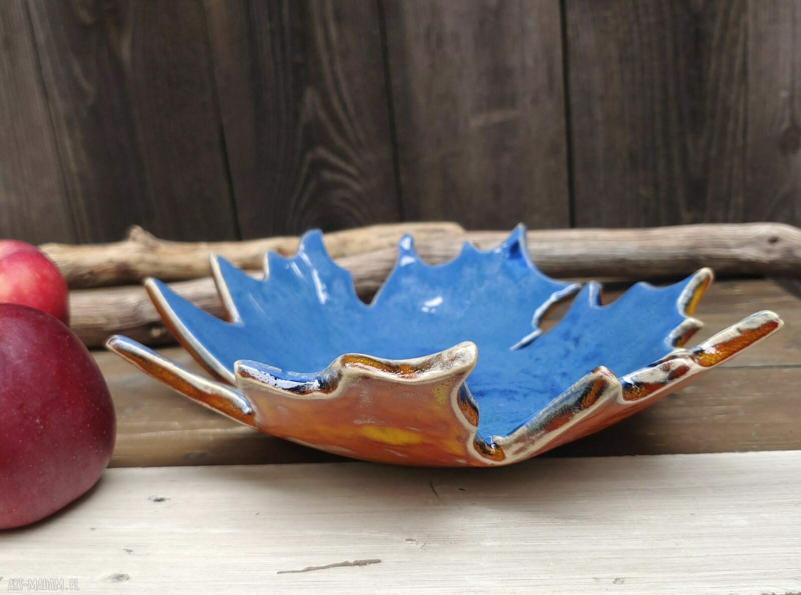 Ceramiczna patera z odciskiem prawdziwego liścia klonu (c882)