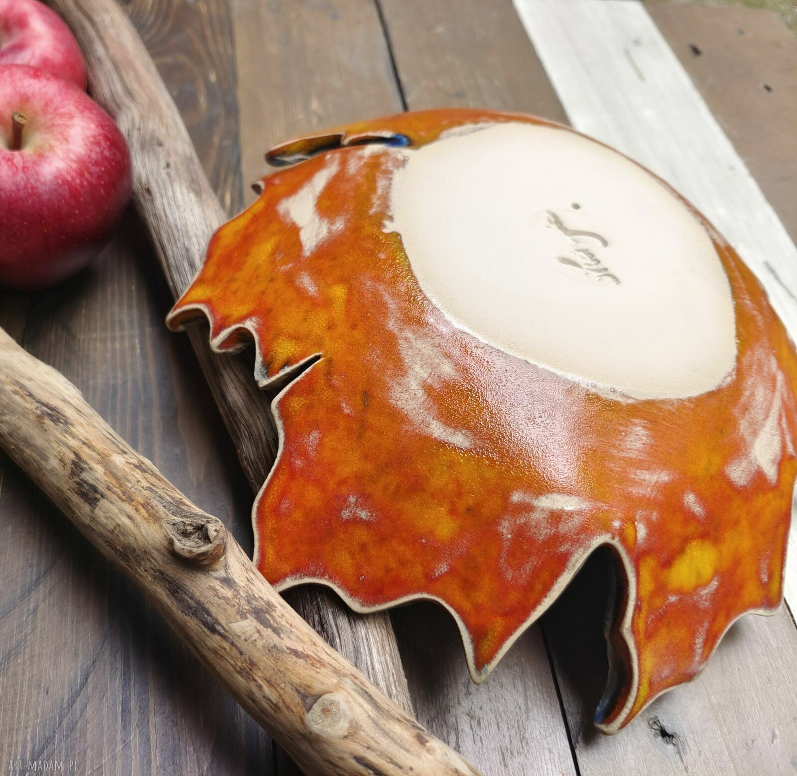 Ceramiczna patera z odciskiem prawdziwego liścia klonu (c882)