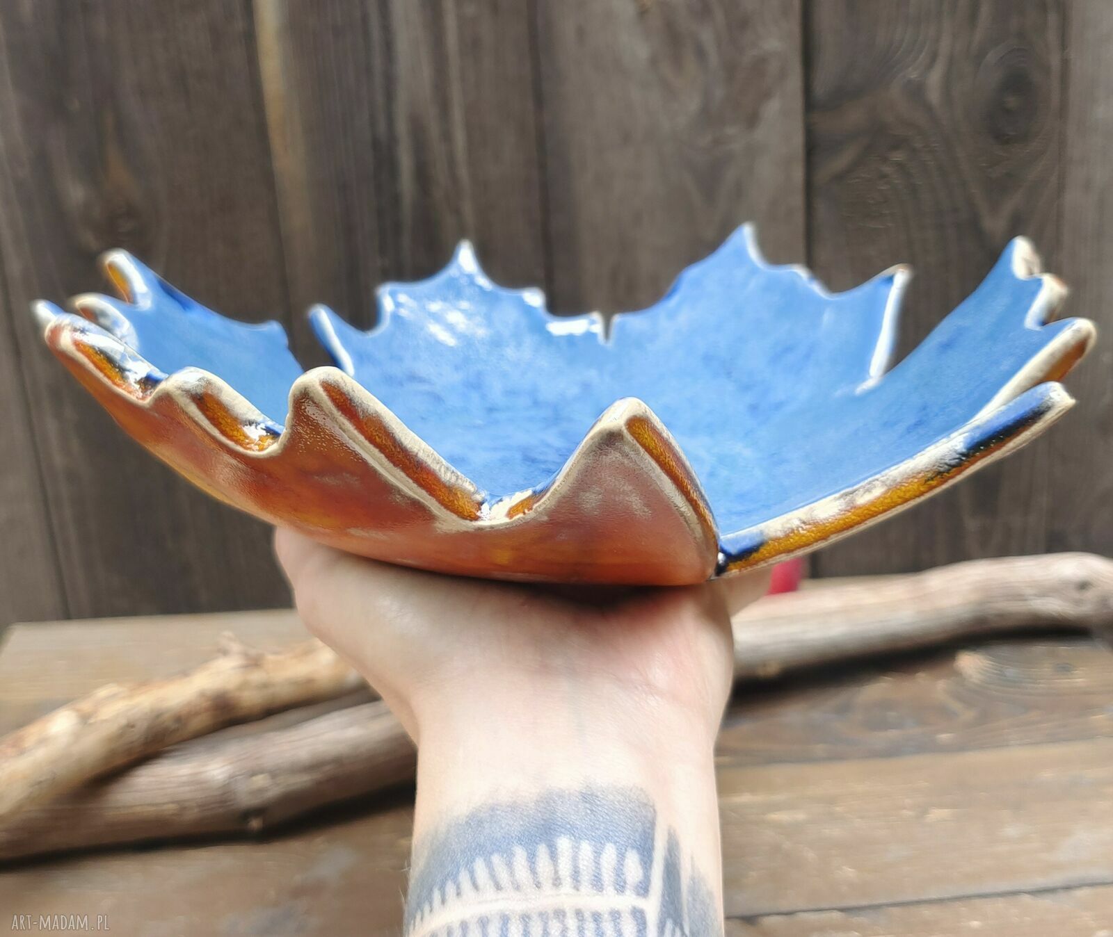 Ceramiczna patera z odciskiem prawdziwego liścia klonu (c882)