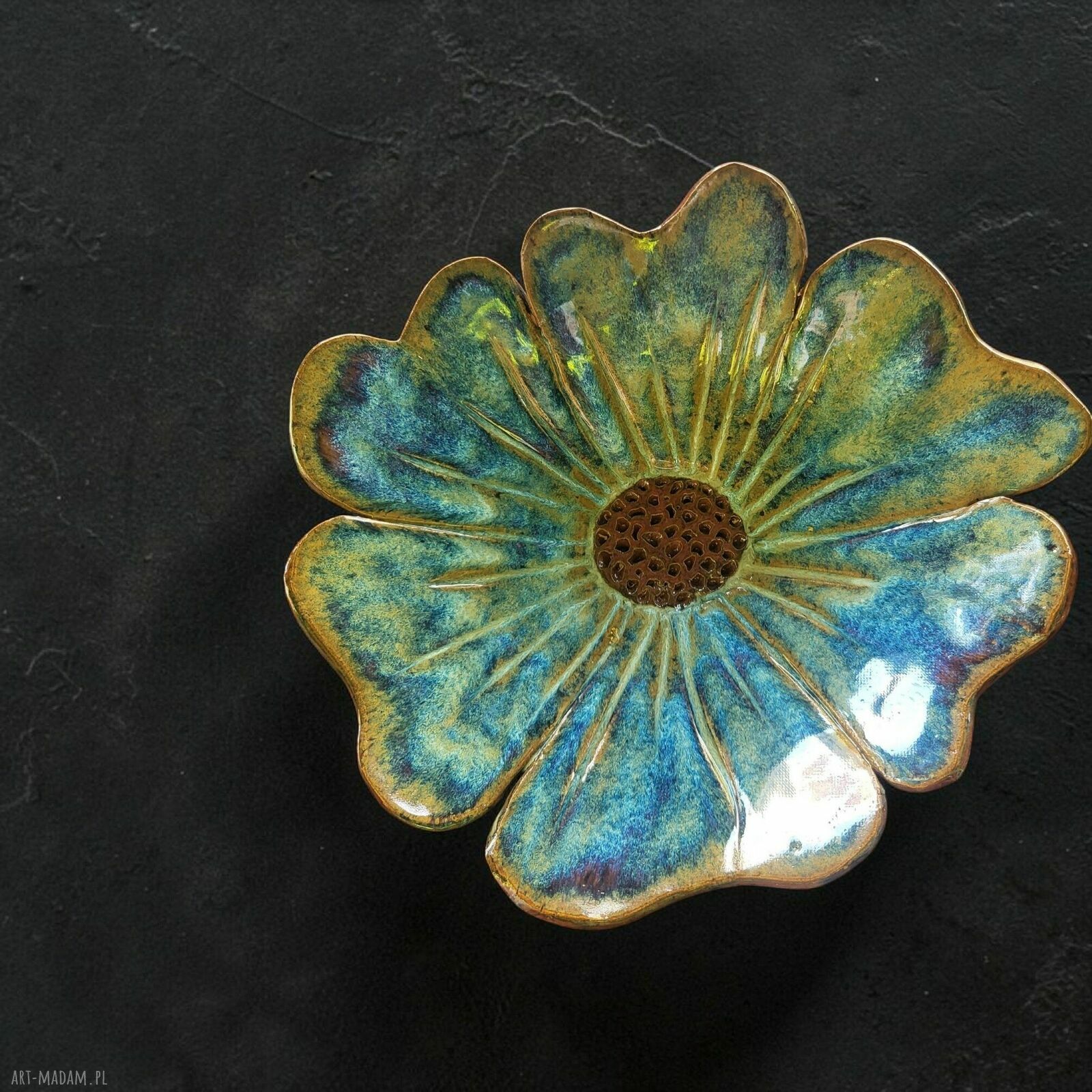 Ceramiczna patera Złocisty Kwiat - ręcznie robiona