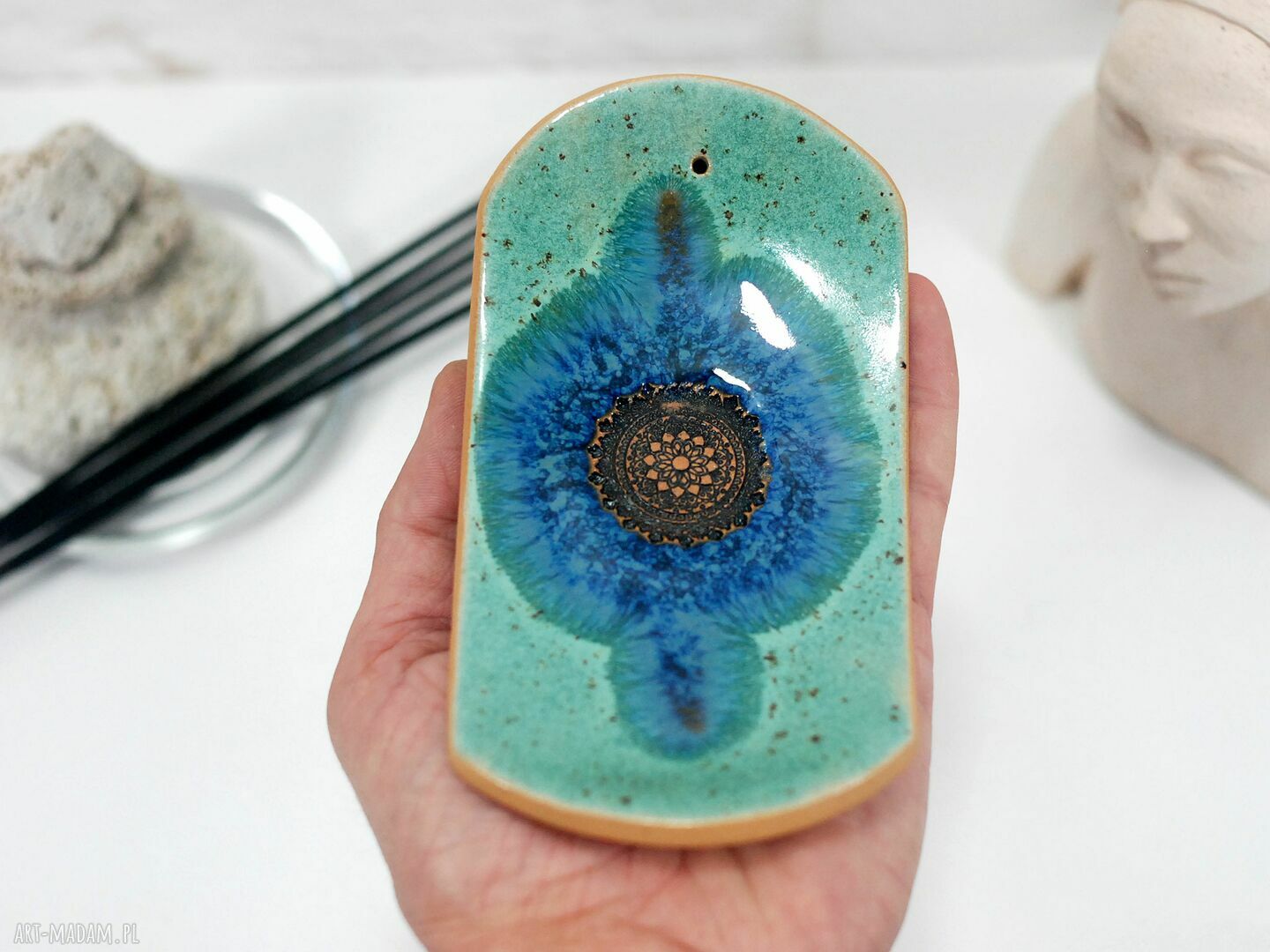 Ceramiczna podstawka na kadzidełko - mandala boho do Twojego wnętrza