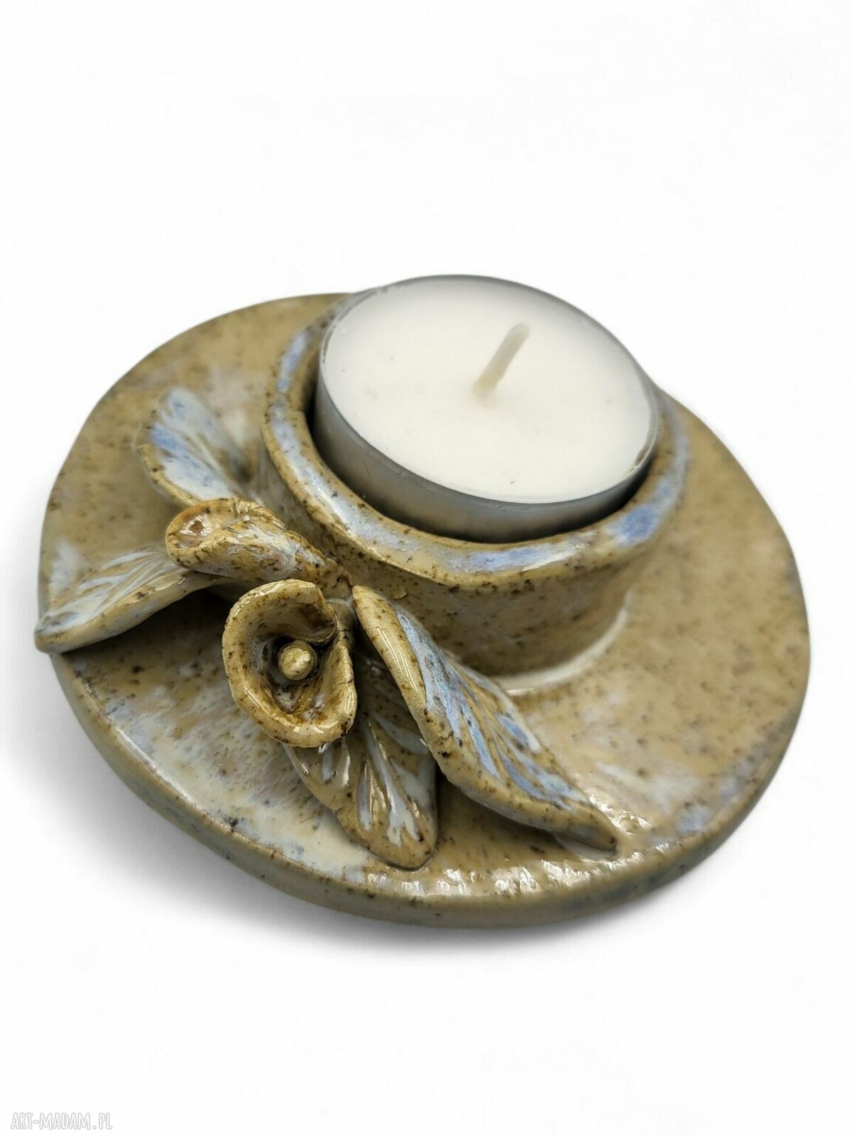 Ręcznie formowana ceramiczna podstawka pod świeczkę - motyw świąteczny