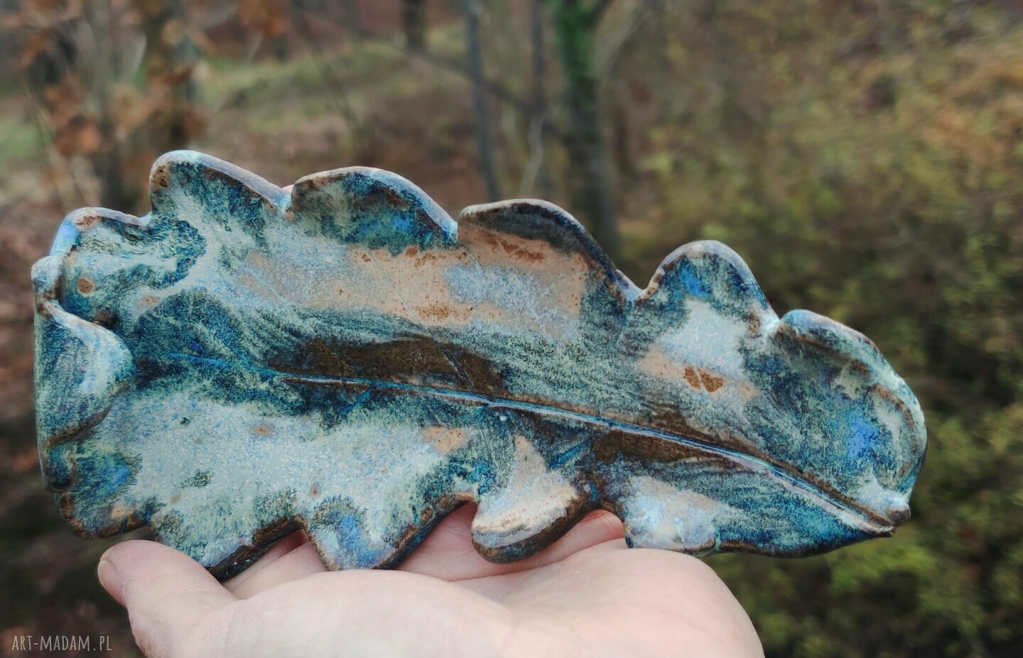 Ceramiczna podstawka liść dębu na tealighty - prezent dla niej